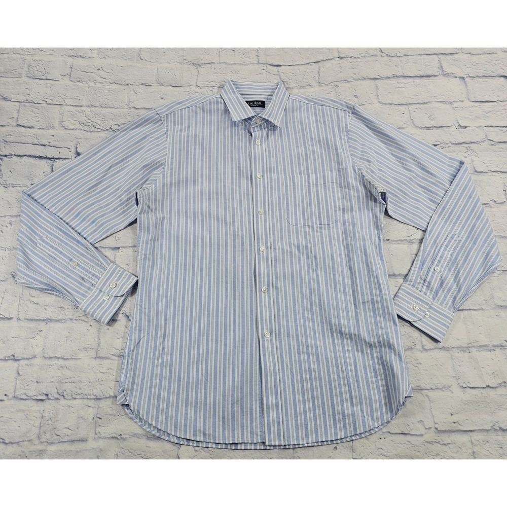 The Tie Bar Button Down Shirt Mens 16 34/35 Blue White Striped Standard Fit